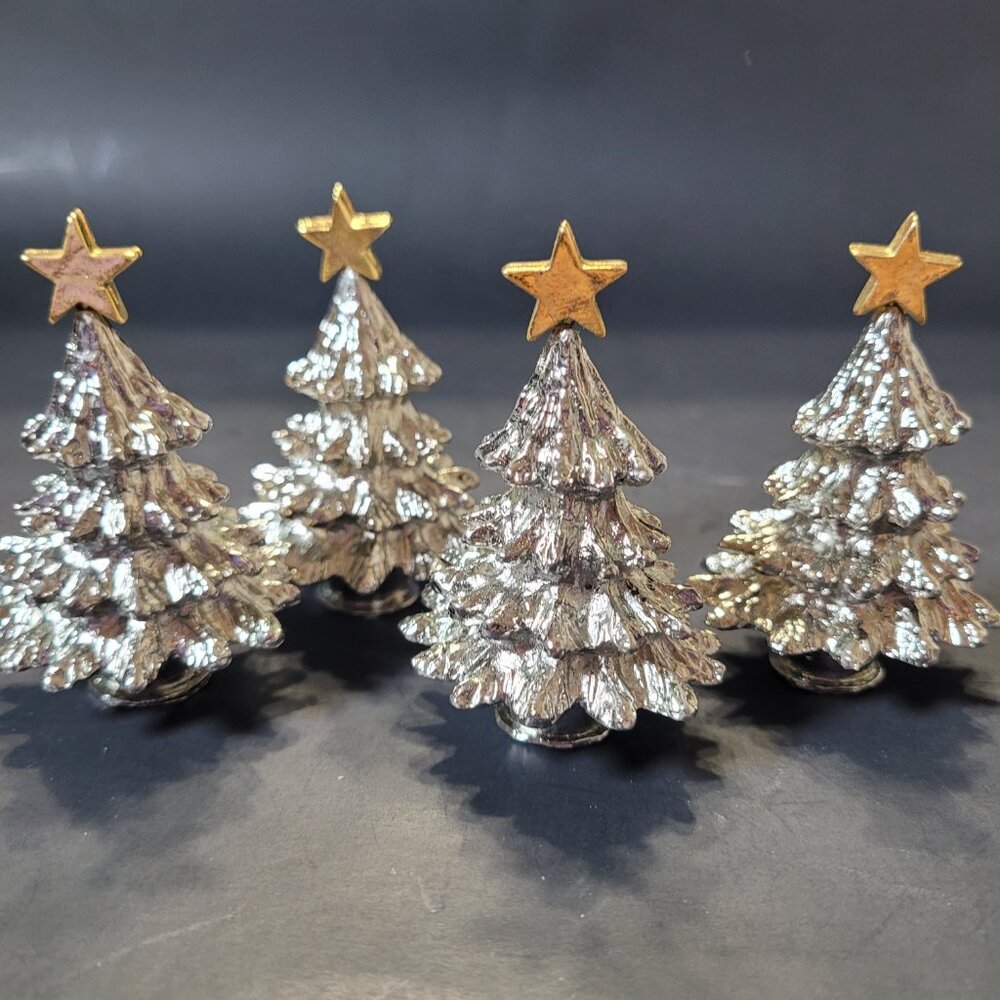 Vintage Holiday Pinetree Placecard Holder Silver Plated Pewter
